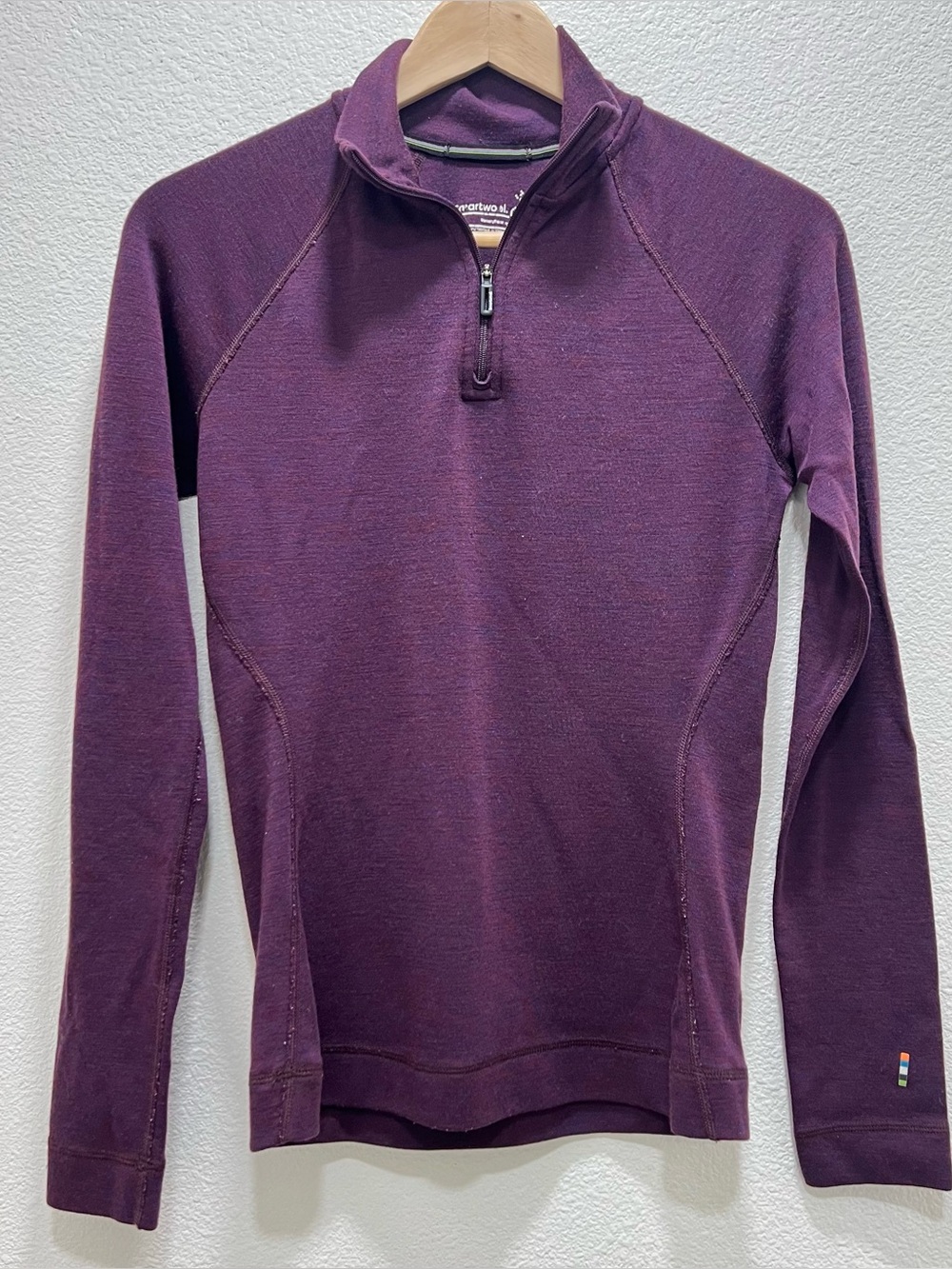 SmartWool Womens Burgundy Merino Wool 1/4 Zip Thermal Base Layer Top Sz Small
